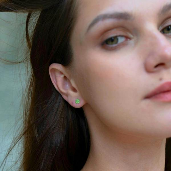 Spero London Sterling Silver Glittering Green Stud Earring
