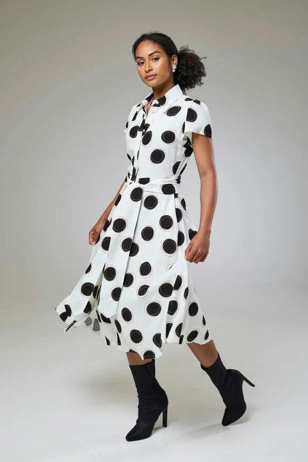 Lioness by TF Absolute Polka Dot Linen Short Sleeve Shirt Dress