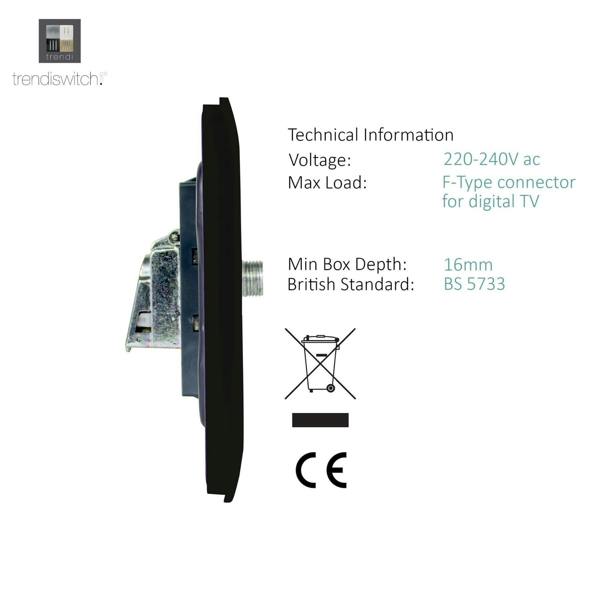Trendi Switch 1 Gang Male F-Type Satellite Television Socket in Piano Black