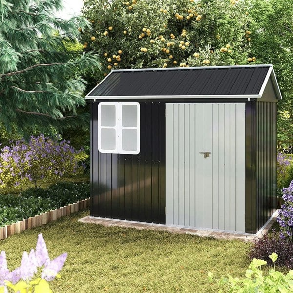 8.3 x 5.4ft Metal Apex Roof Garden Shed Outdoor Storage House Living and Home 