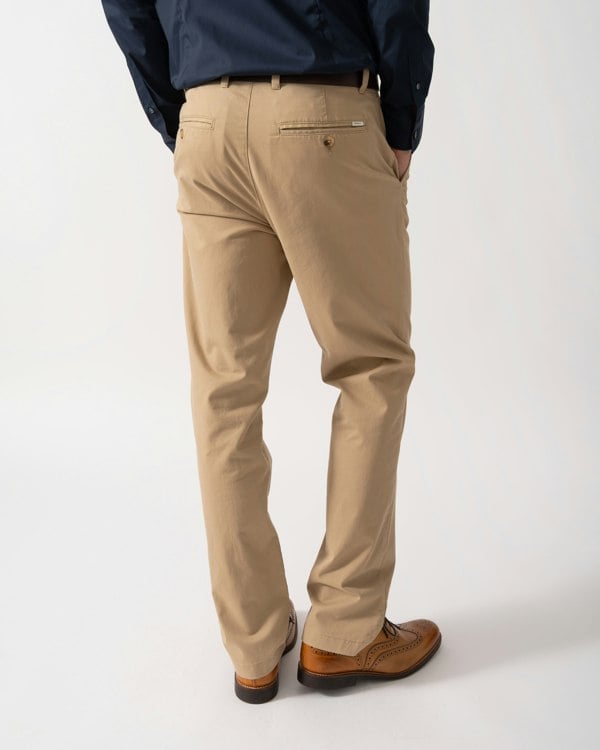 Back shot of a Model wearing GANT Mens Regular Fit Classic Chinos in Dark Khaki
