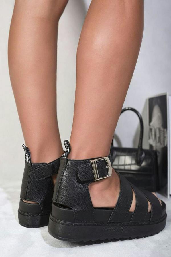 Callie Strappy Gladiator Chunky Sandals - Black