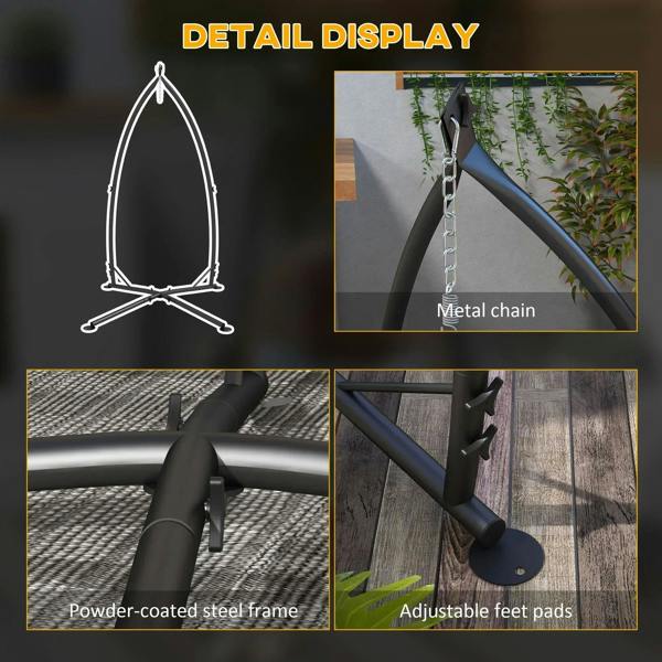 Powder-coated steel hammock chair stand with metal chain and adjustable feet pads
