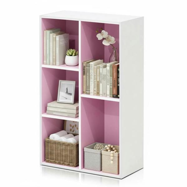 WALPLUS Luder 5-Cube Reversible Open Shelf, White/Pink | Elegant Interior Wall Decoration