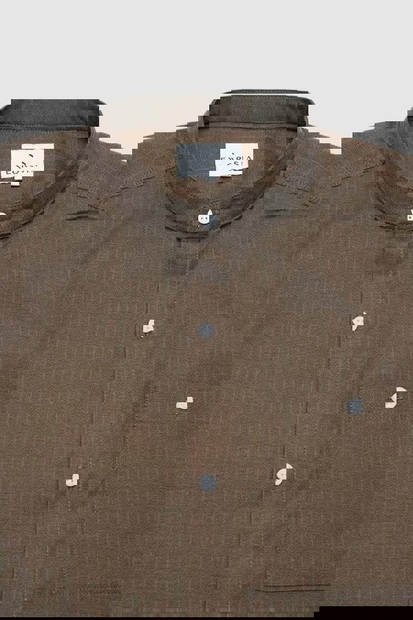 ENORSIA Men's Brown Grandad Collar Short Sleeve Shirt