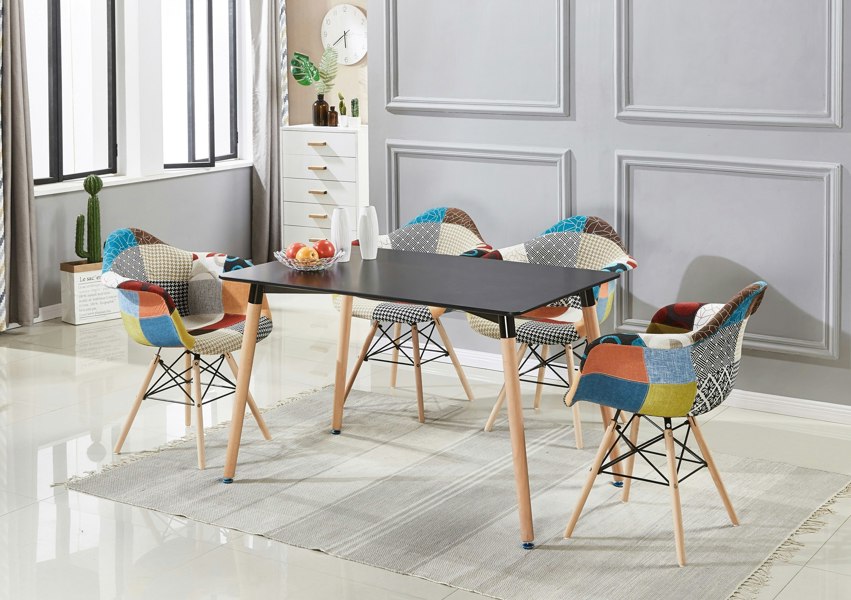 Life Interiors Single Colorful Patchwork Tub Accent Chair, Wooden Legs & Metal Wire Frame, Mid Century Modern Dining Chair