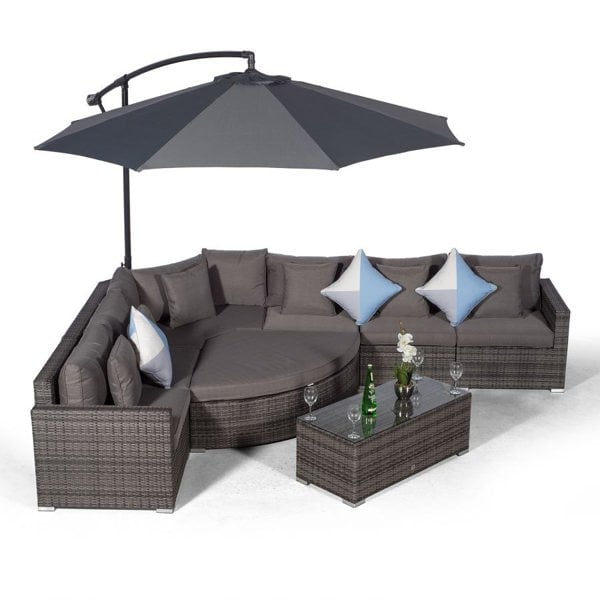 Giardino Santorini L Shape Modular 6 Seat Rattan Corner Sofa Set With Large Coffee Table & Daybed Ottoman