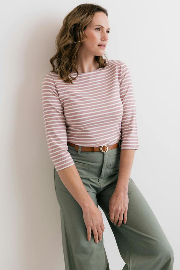 Lily & Me Monica Striped Organic Cotton Jersey Top Soft Pink