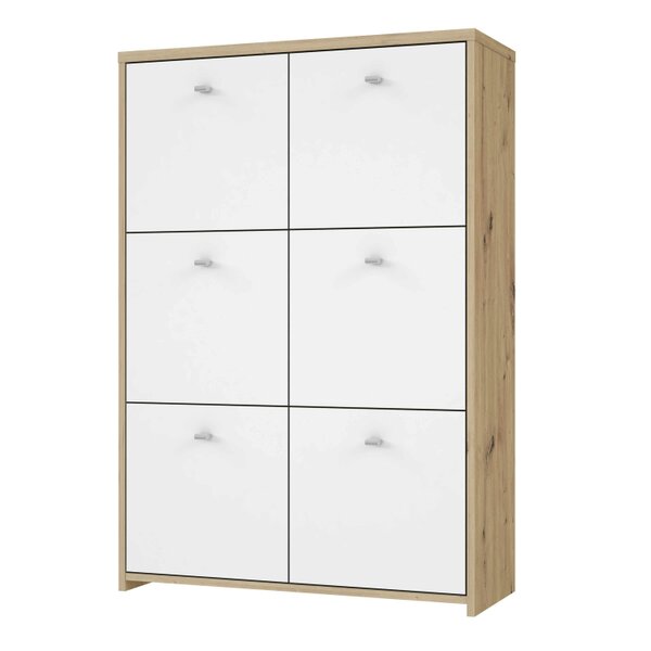 Wyld Haus Willowmere White and Artisan Oak Wood Chest Storage Cabinet 6 Doors