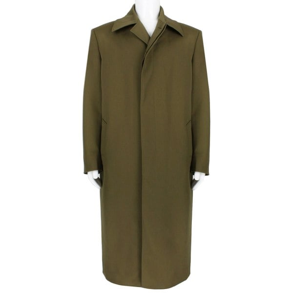 Dunhill luxurious overcoat in a military green wool and silk blend fabric