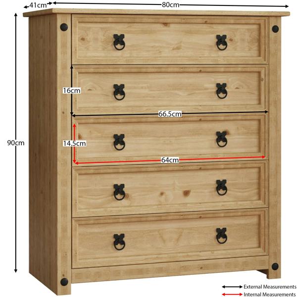 Vida Designs Corona Rustic 5 Drawer Chest