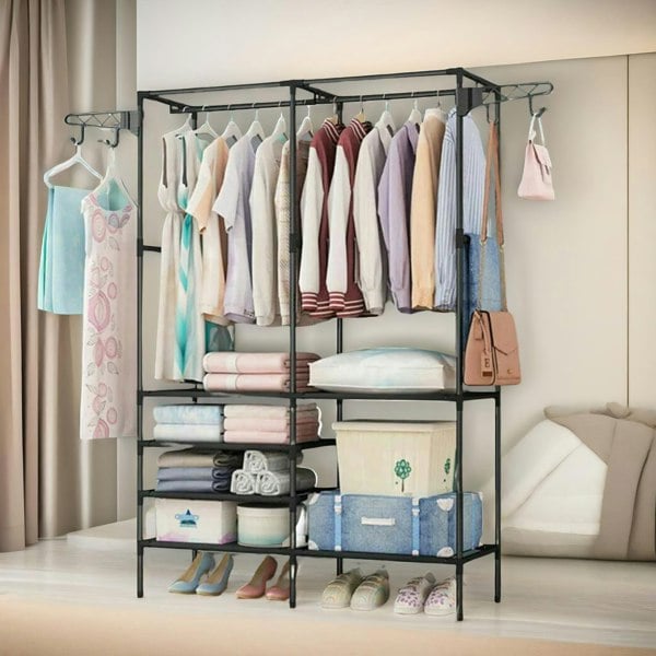 Rafaelo Mobilia Heavy Duty Metal Clothes Rail Open Wardrobe