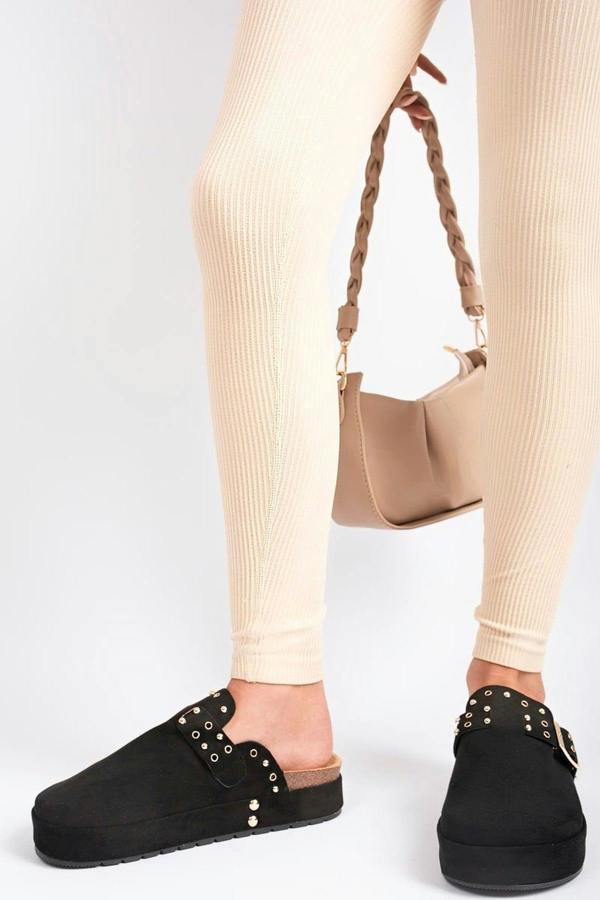Laina Studded Buckle Slip-on Sandals - Black