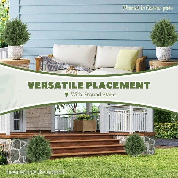 60 cm Artificial Cypress Tree with Ground Stake, Set of 2 Artificial Plants for Indoor & Outdoor, UV Resistant, Green