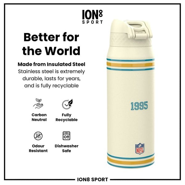 ION8 NFL x ION8 Insulated Steel Water Bottle, NFL Jaguars, 750ml (24oz)