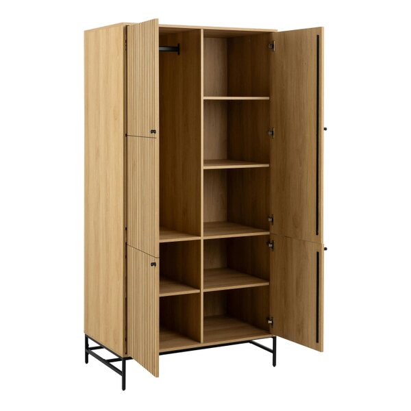 Wyld Haus Bjork Natural Oak Wood and Black Panelled Wardrobe 4 Doors