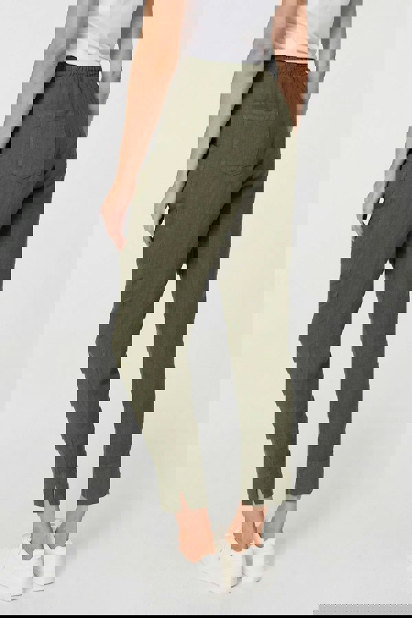 Khaki | Tie Front High Waist Slim Leg Trousers
