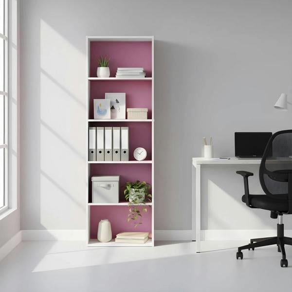 WALPLUS 5-Tier Reversible Color Open Shelf Bookcase , White/Pink 11055WH/PI | High Quality Decorative Wall Design