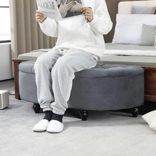 Wyld Haus Rafili Velvet Grey Semi Circle Storage Bench With Tufted Seat