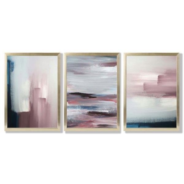 Artze Wall Art Framed Set of 3 Navy & Blush Pink Abstract Prints