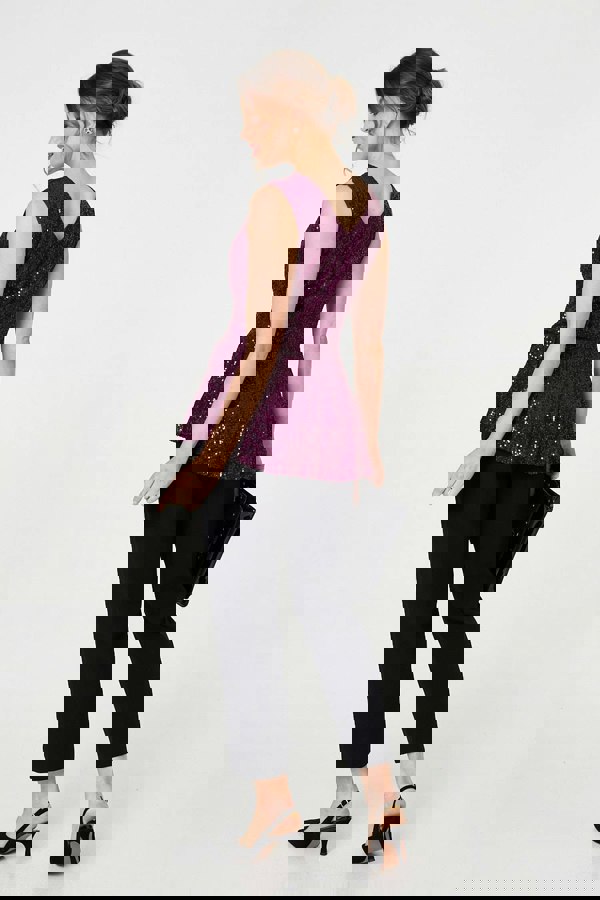 Purple | Sparkly Sequin Sleeveless Peplum Top
