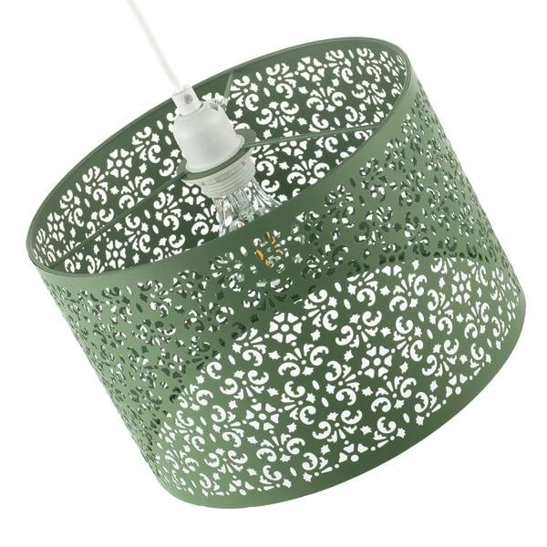 Olive Green Moroccan Metal Pendant Light Shade with Floral Decoration Image 4