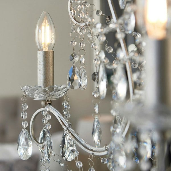 Aged Silver Ceiling Chandelier - 3 Bulb Light Decorative Ceiling Pendant Fitting