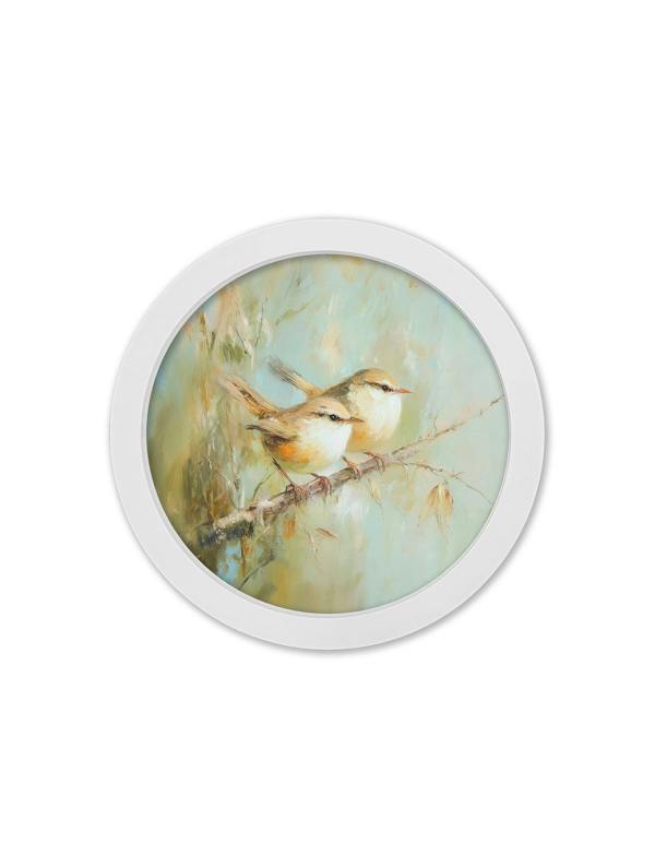 Exceptional Art Garden Birds - 30cm White Round Box Frame