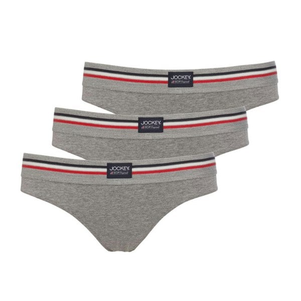 Jockey Cotton Stretch 3-Pack Bikini Briefs, Stone Grey