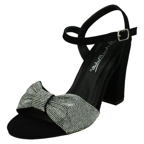 Spot On Ladies Spot On Ankle Strap Diamante Chunky High Heels F12050