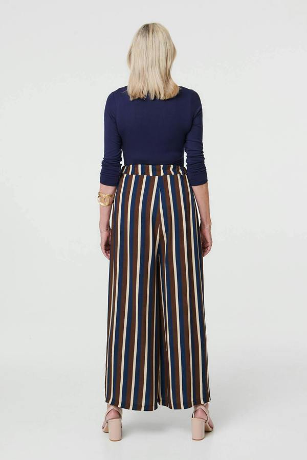 Navy | Striped High Waist Wide Trousers