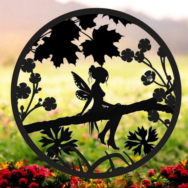 EDH Door Hardware Fairy Silhouette Solar Backlit Wall Art – 50 x 50 CM | Solar-Powered Metal LED Wall Décor for Indoor & Outdoor |  Garden Art