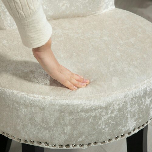 Wyld Haus Salami Beige Velvet Dressing Table Stool With Rubber Wood Legs