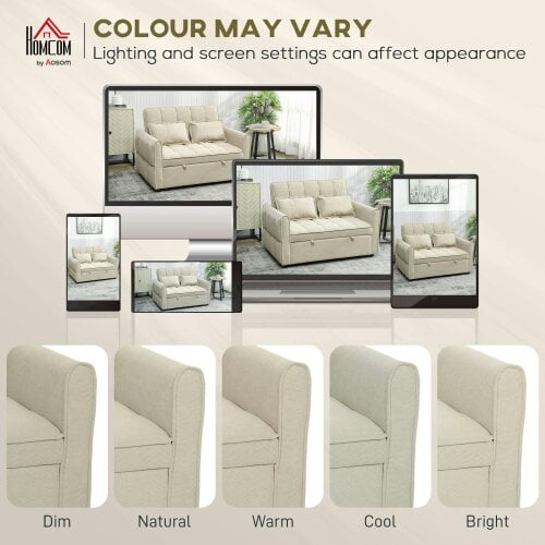 Wyld Haus Noel Cream 3 In One 2 Seater Sofa Bed With Adjustable Back And Cushions