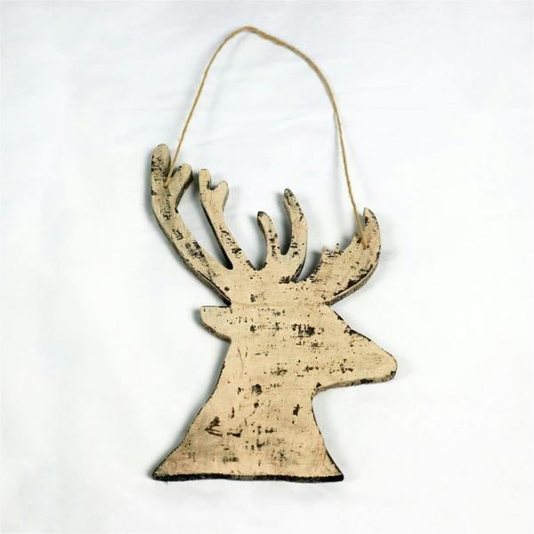 26cm Cream Christmas Wooden Hanging Deer Wall Decoration for Home and Office Seasonal Indoor Decor image 5