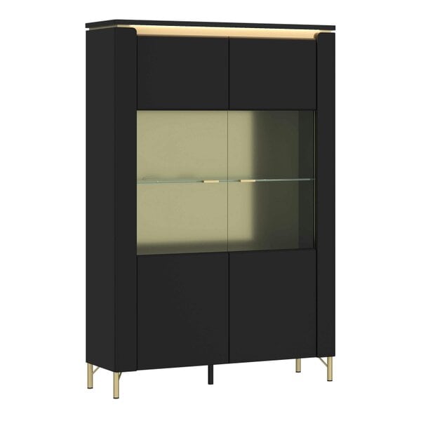 Wyld Haus Marslet Black and Gold Display Vitrin Cabinet 2 Door with LED Lighting