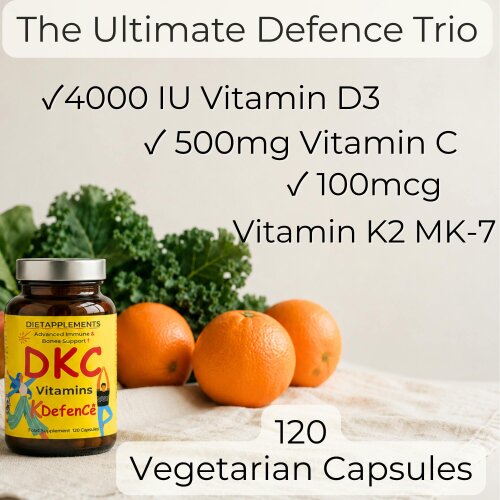 Dietapplements Vitamin D3, Vitamin K2 & Vitamin C for the Immune System & Bones