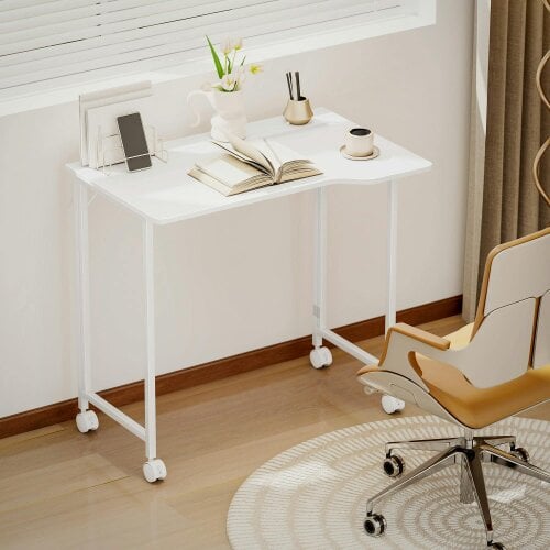 Wyld Haus Veso 80cm Wooden White Folding Desk Lockable Wheels