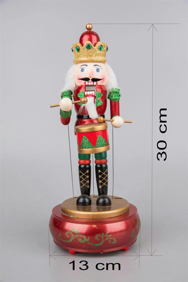 30cm Musical Wooden Nutcracker Soldier Christmas Decoration with Moving Mouth and Wind-Up Music image 4