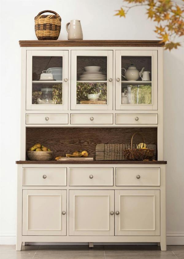 Queensbury Large Triple Dresser, Three Door Display Cabinet with Oak Top