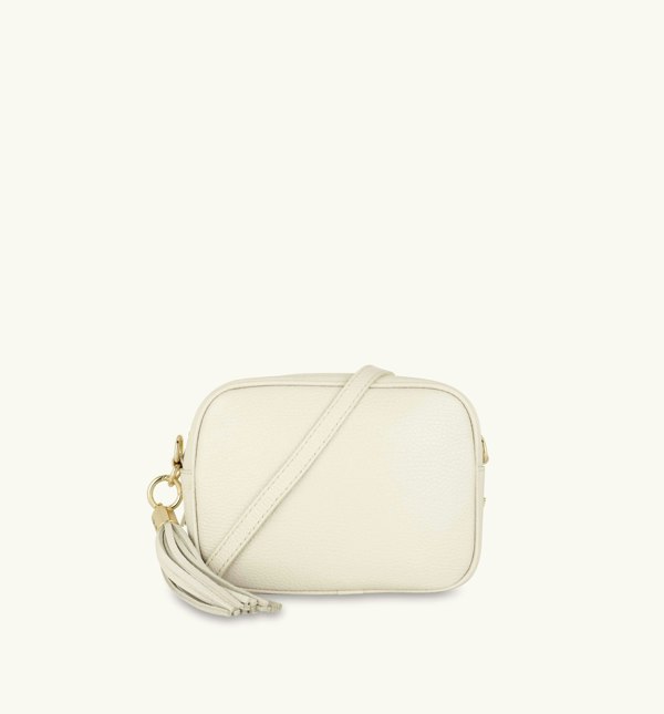 Apatchy London The Tassel Stone Leather Crossbody Bag With Gold Chain Strap