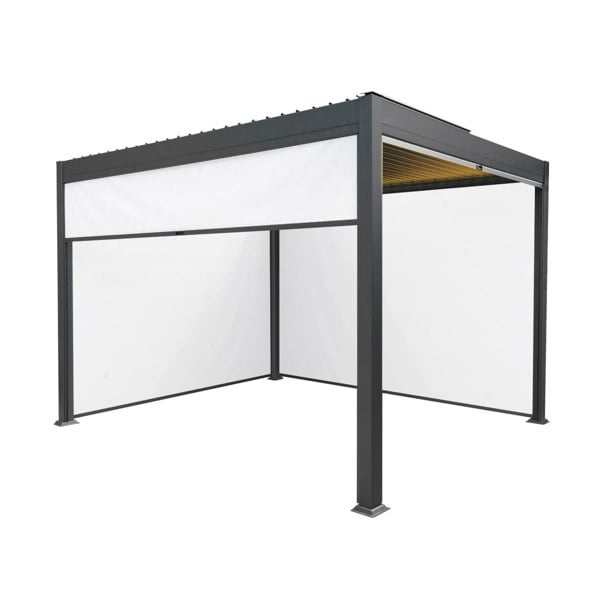 Monstershop Anthracite Aluminium Pergola With White Blinds & LED Lights - 3m x 3m