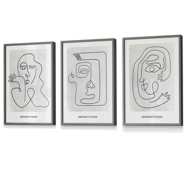 Picasso Style Grey Abstract Faces Framed Wall Art Prints | Artze Wall Art UK