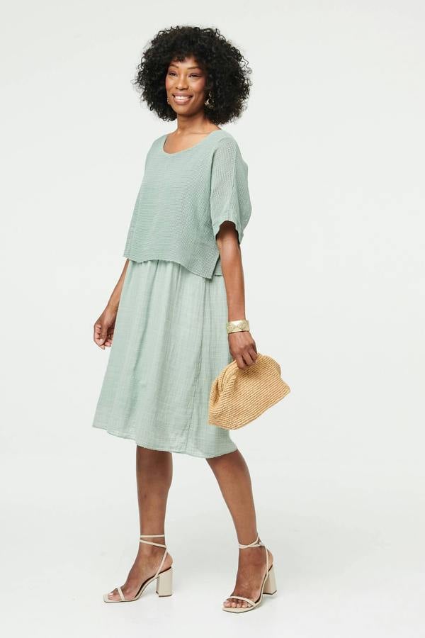 Sage | Mesh Textured Layered Midi Dress