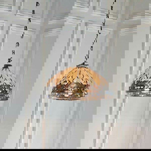 Tiffany Glass Hanging Ceiling Pendant Light Dark Bronze 400mm Lamp Shade i00085 Loops