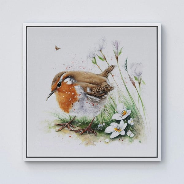 Warren Reed Robin And Daisies Watercolour Framed Canvas