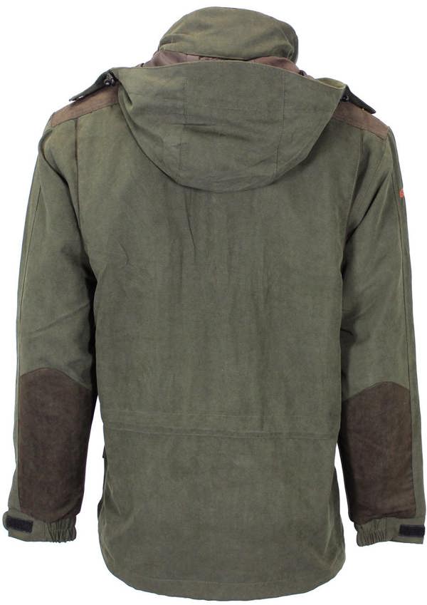 Rear view of the Game Aston Pro Waterproof Jacket with reinforced arms and rear poachers pocket