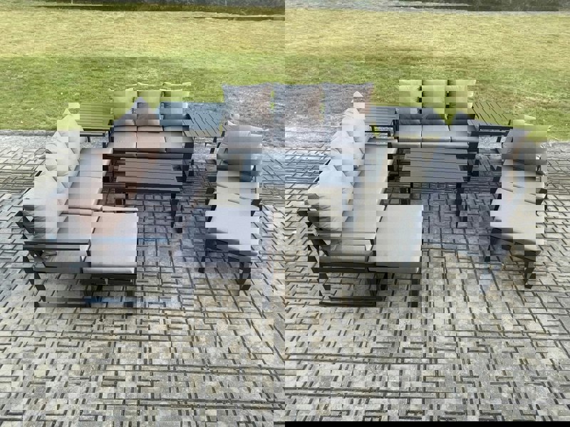 Fimous Dark Grey Aluminium 9 Seater Outdoor Lounge Set - Armchair, 2 Big Footstools & 2 Side Tables