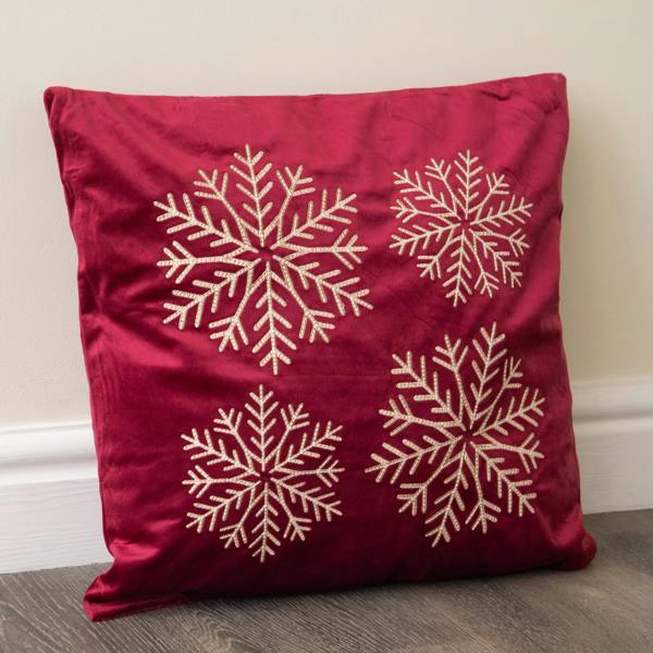 Samuel Alexander 44cm Burgundy & Gold Snowflake Soft Christmas Cushion