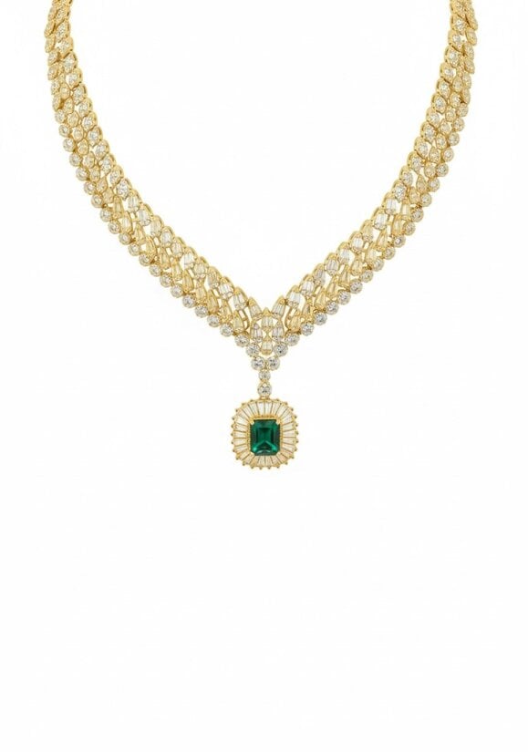 Latelita Countess Statement Emerald Necklace Gold